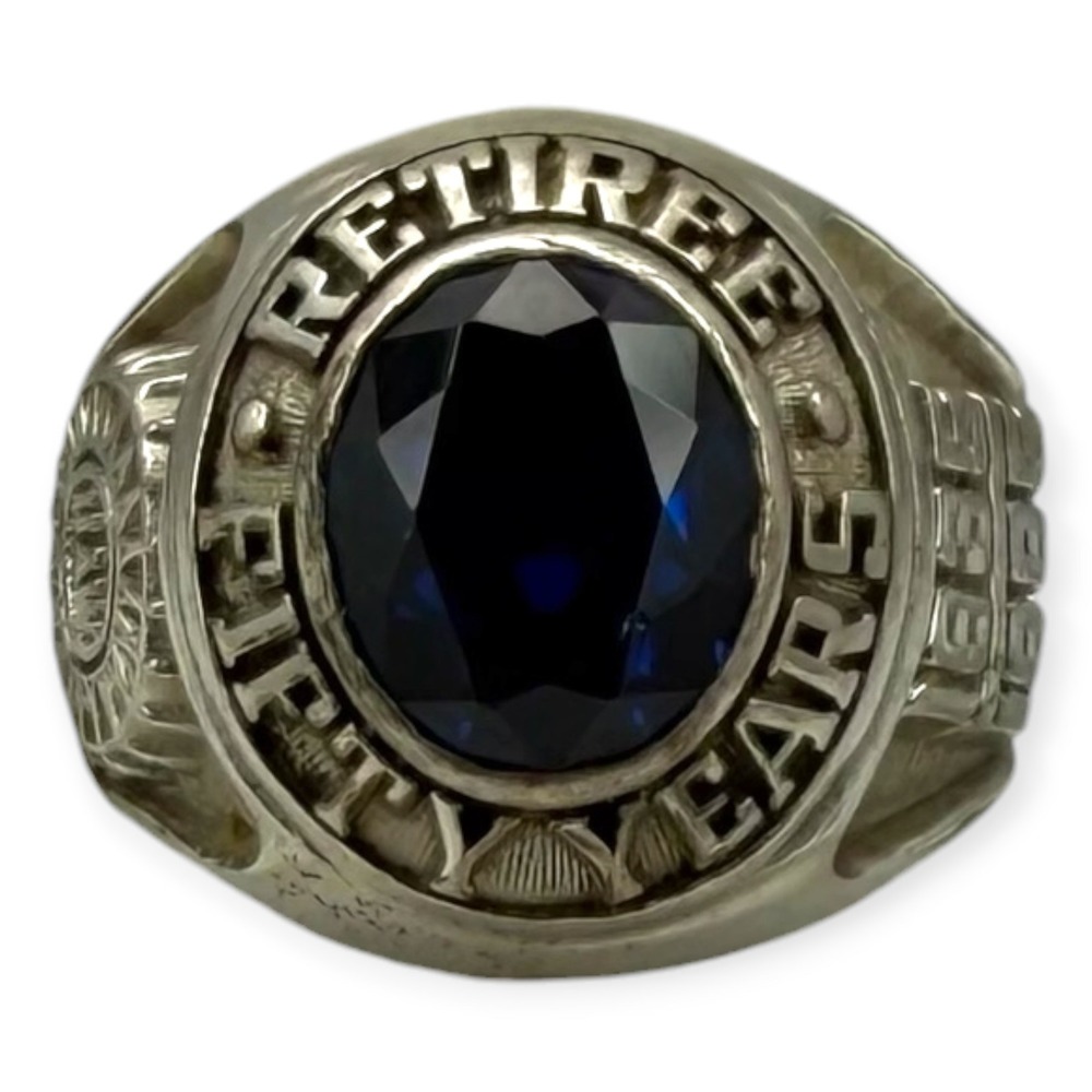 UAW Retiree Ring Sterling Silver Size 9.75 Blue Stone 1935-1985 Fifty Years